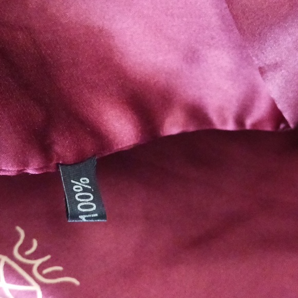 Silk scarf unisex fringe tribal 45 x 11 rectangular shape burgundy maroon pink - Picture 6 of 7